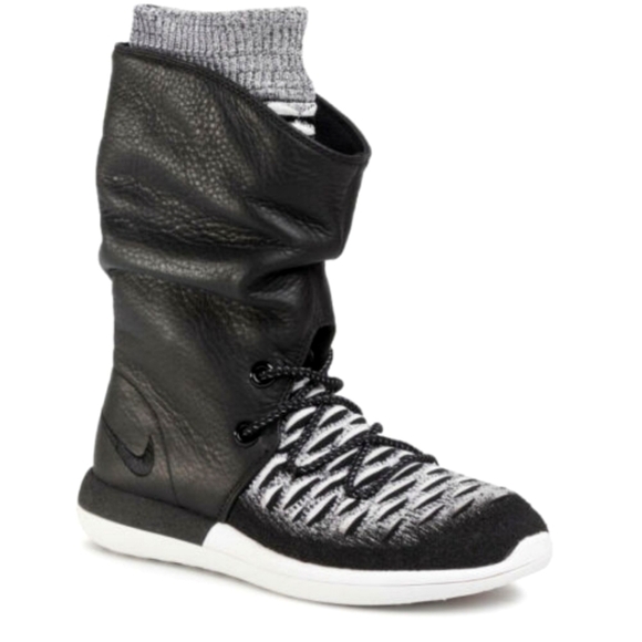 Nike Roshe TWO Hi Flyknit black gray pull on sneaker boots size 8.5 - Picture 1 of 9